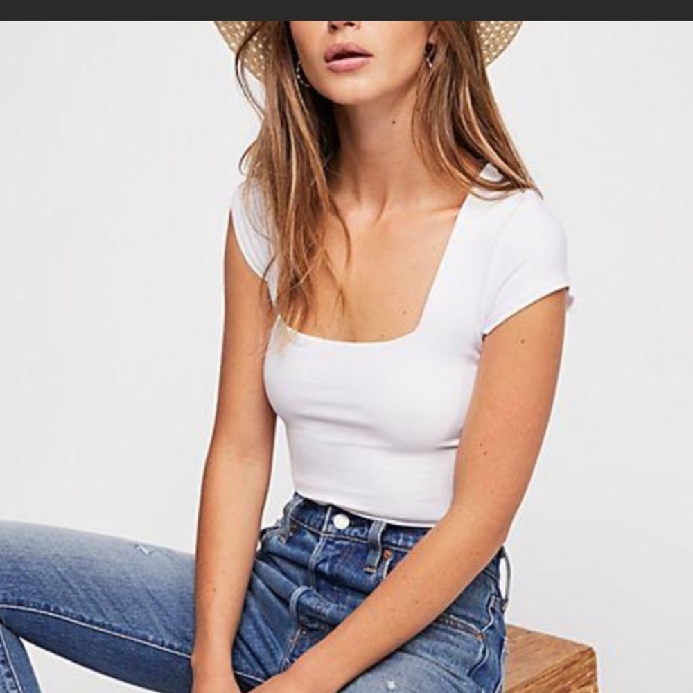 Free People square eyes solid white bodysuit
